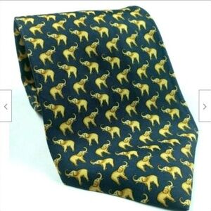 Elephant Pachyderm Blue Gold Print Tie